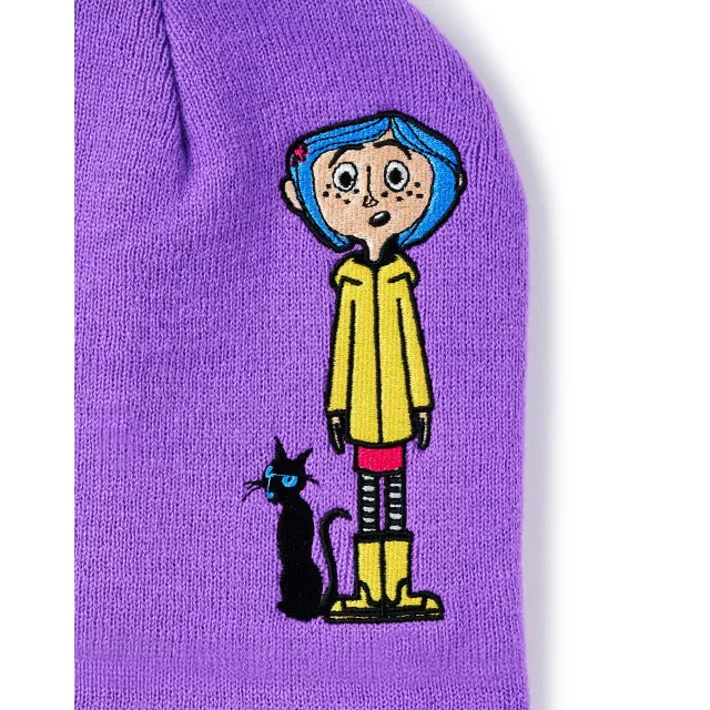 Purple Coraline and Cat Cuff Beanie Hat at Spencer's