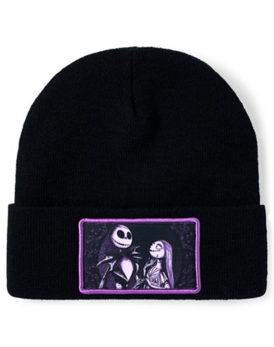 Jack and Sally Purple Patch Cuff Beanie Hat - The Nightmare Before Chr