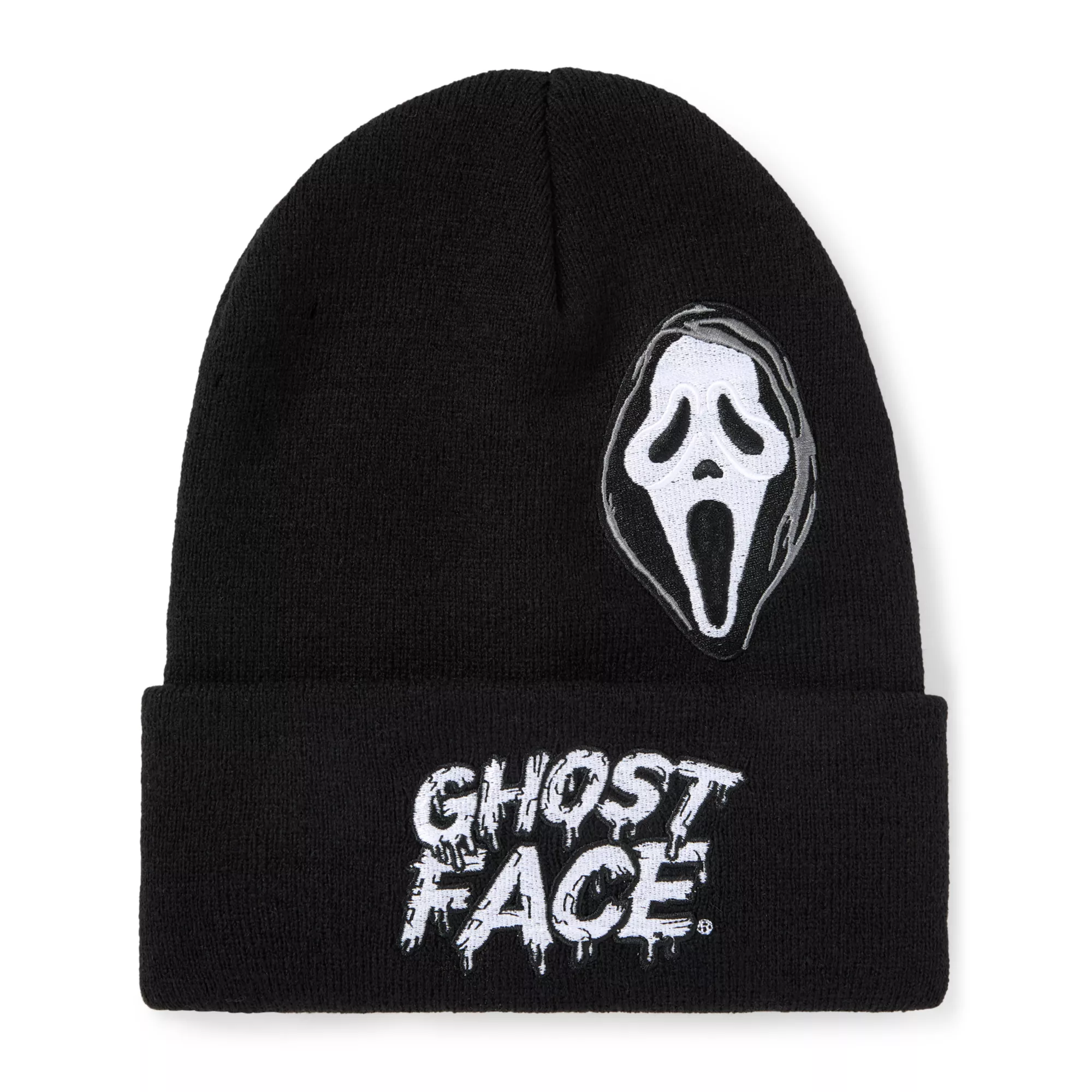 Ghost Face Embroidered Cuff Beanie Hat at Spencer's