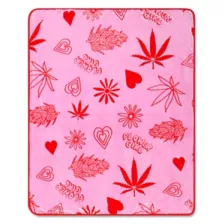 Pink Flower Girl Weed Leaf Fleece Blanket at Spencer's