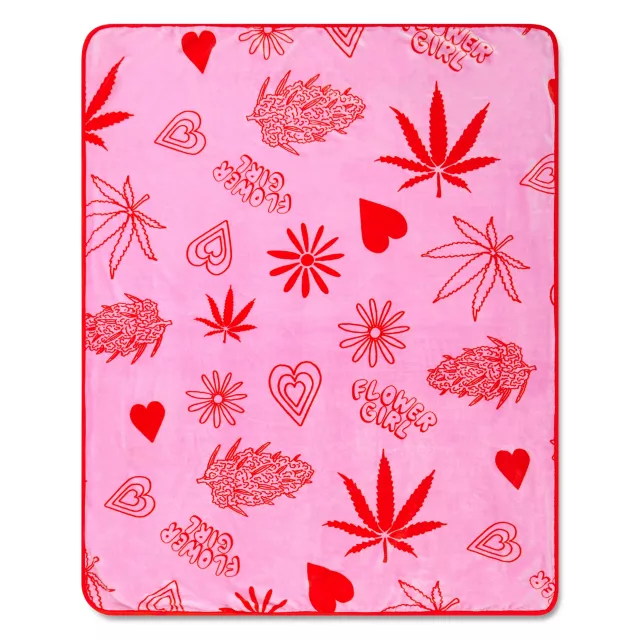 Pink Flower Girl Weed Leaf Fleece Blanket at Spencer's