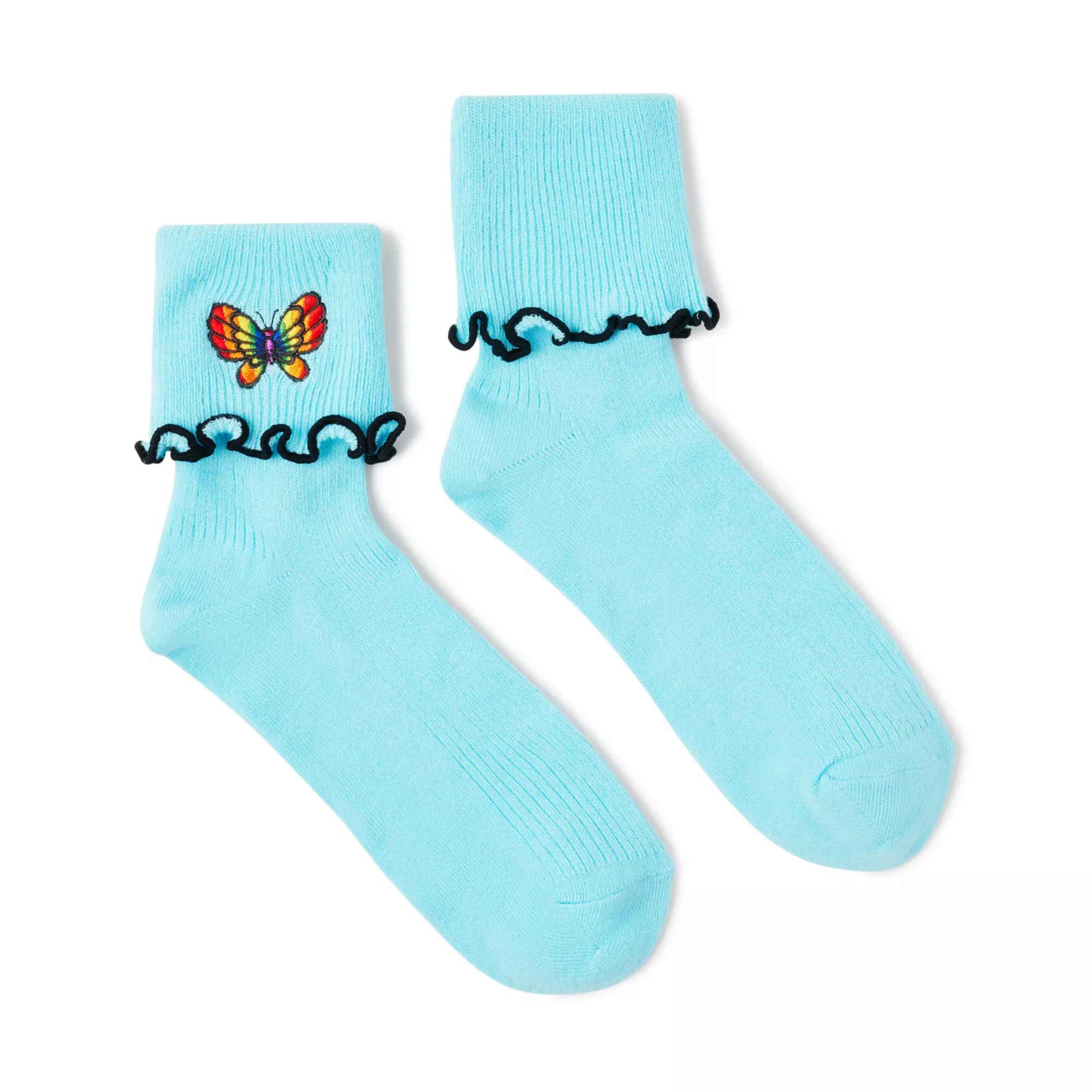 Blue Rainbow Butterfly Frill Socks at Spencer's