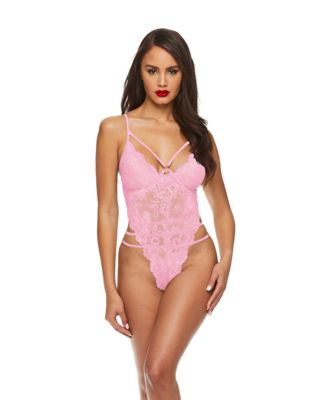 Pink Lace Strappy Teddy