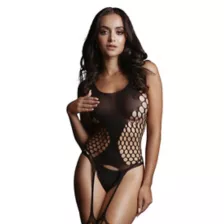 Black Fence Suspender Body Stocking at Spencer's