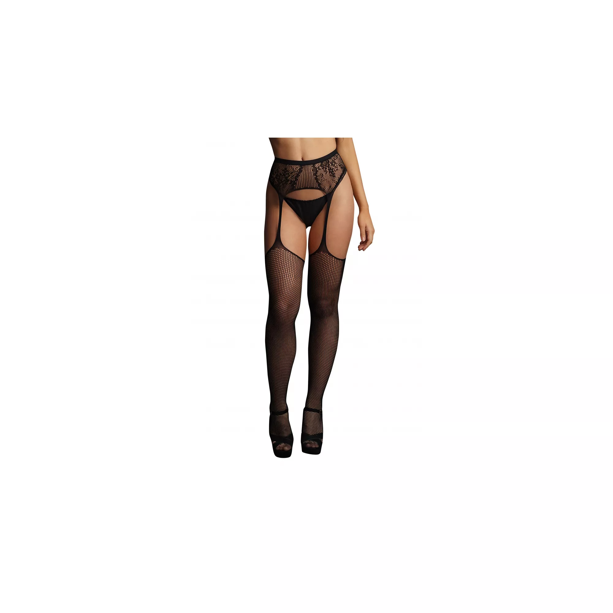 Black Lace Fishnet Garter Belt Stockings