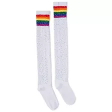 Rainbow Stripe Rhinestone Over the Knee Socks at Spencer's