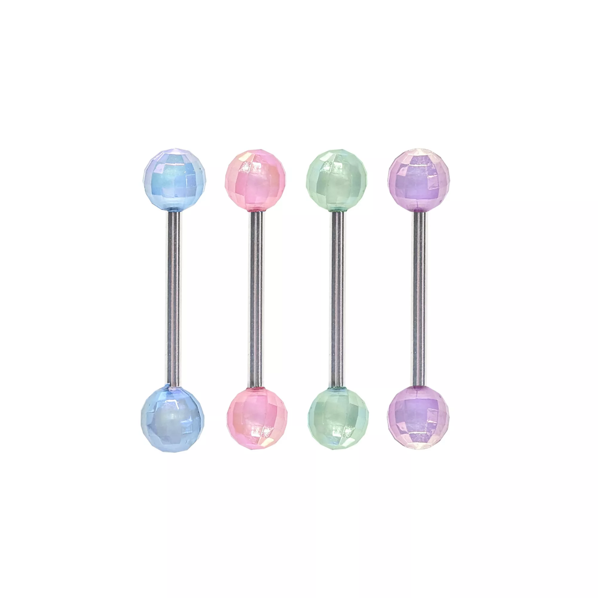Multi-Pack Iridescent Disco Ball Tongue Barbells 4 Pack - 14 Gauge at Spencer's