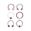 Multi-Pack Silvertone and Purple Horseshoe Rings and Captive Rings 6 Pack - 16 Gauge at Spencer's