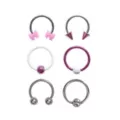 Multi-Pack Silvertone and Purple Horseshoe Rings and Captive Rings 6 Pack - 16 Gauge at Spencer's