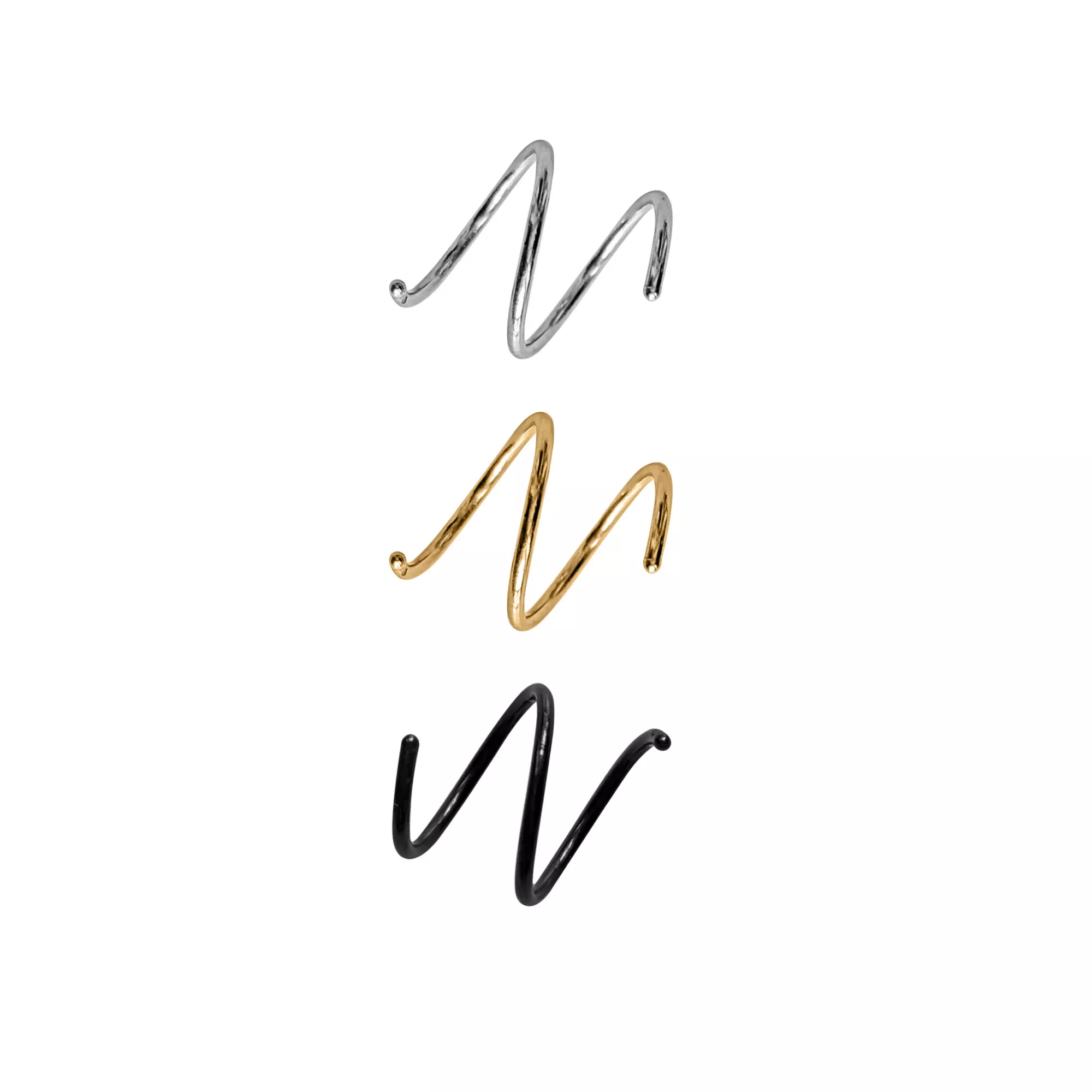 Multi-Pack Silvertone Goldtone Black Spiral Hoop Nose Rings 3 Pack - 20 Gauge at Spencer's