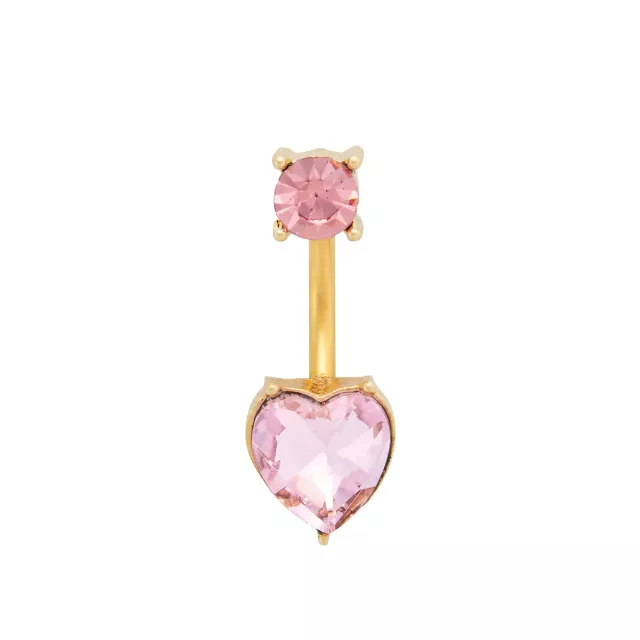 CZ Goldplated Titanium Pink Heart Belly Ring - 14 Gauge at Spencer's