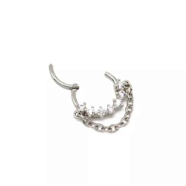 CZ Gem and Chain Septum Clicker Ring - 16 Gauge at Spencer's