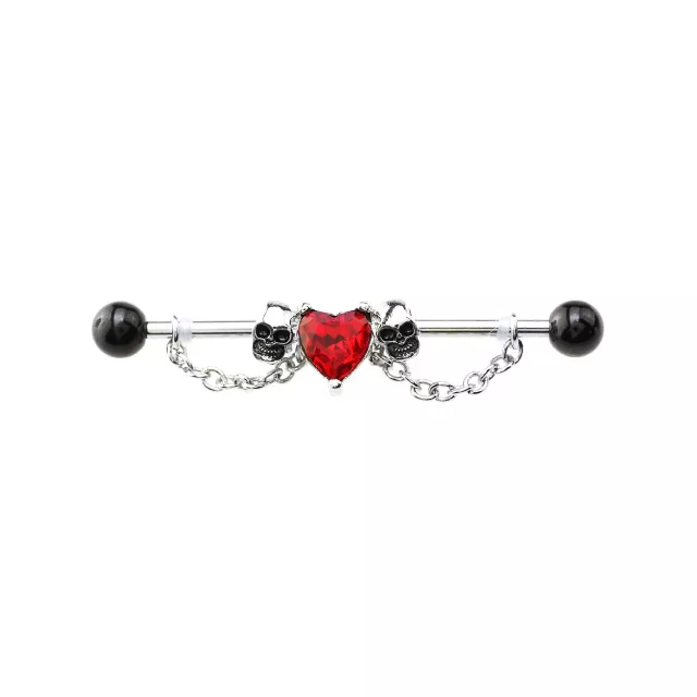 Heart Skull Chain Barbell - 14 Gauge