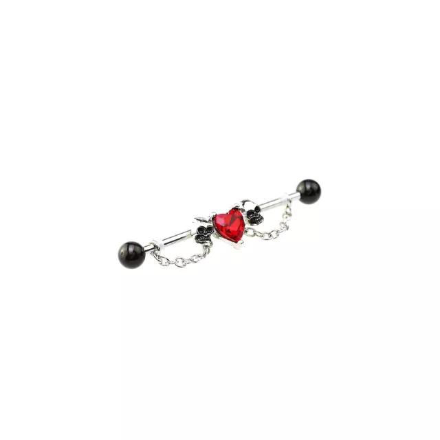 Heart Skull Chain Barbell - 14 Gauge