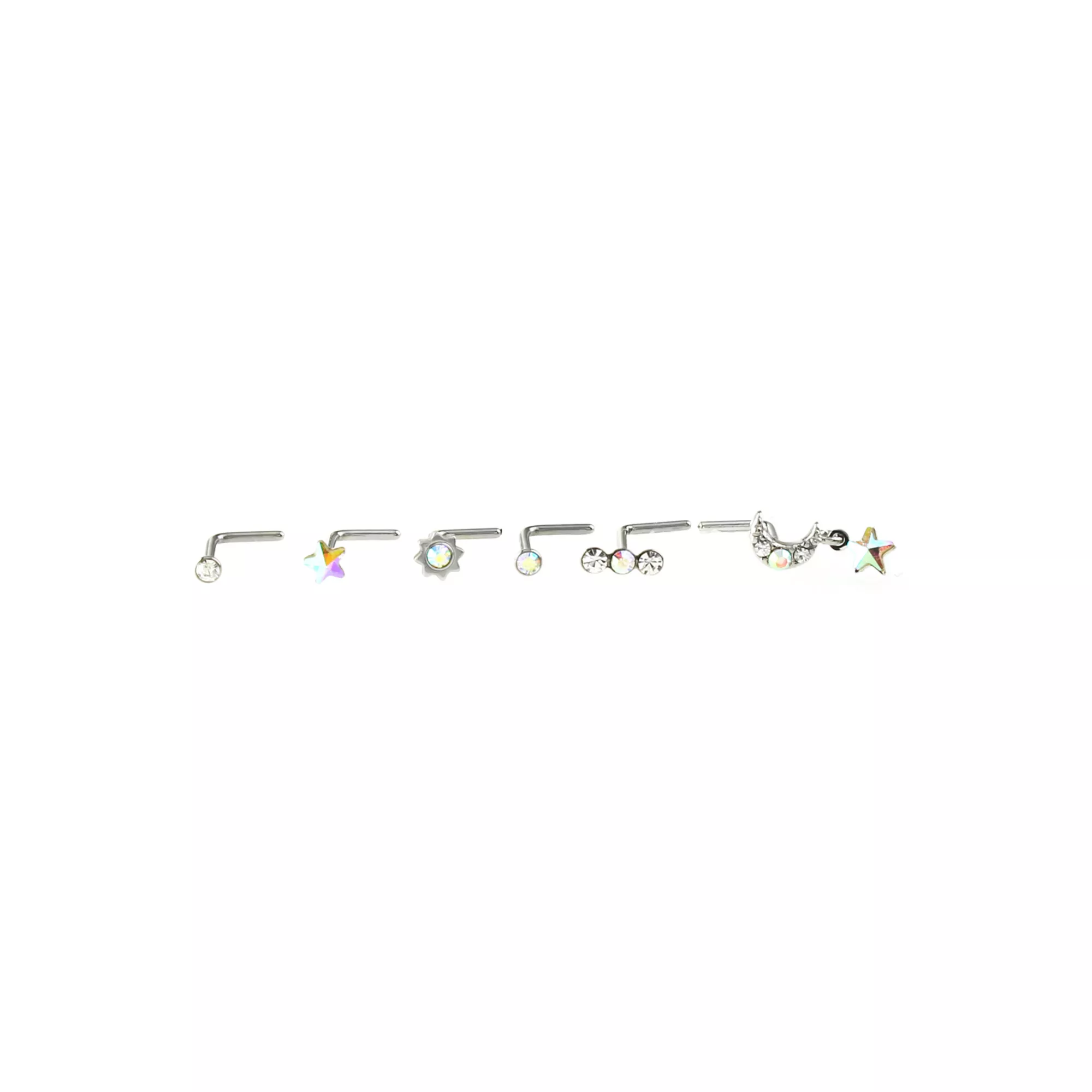 Multi-Pack CZ Dangle Moon L-Bend Nose Ring 6 Pack - 20 Gauge at Spencer's