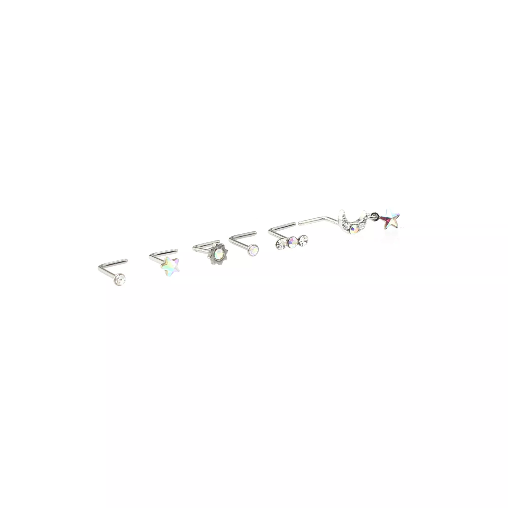 Multi-Pack CZ Dangle Moon L-Bend Nose Ring 6 Pack - 20 Gauge at Spencer's