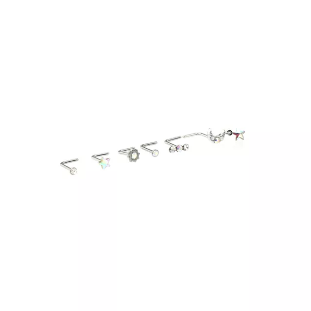 Multi-Pack CZ Dangle Moon L-Bend Nose Ring 6 Pack - 20 Gauge at Spencer's