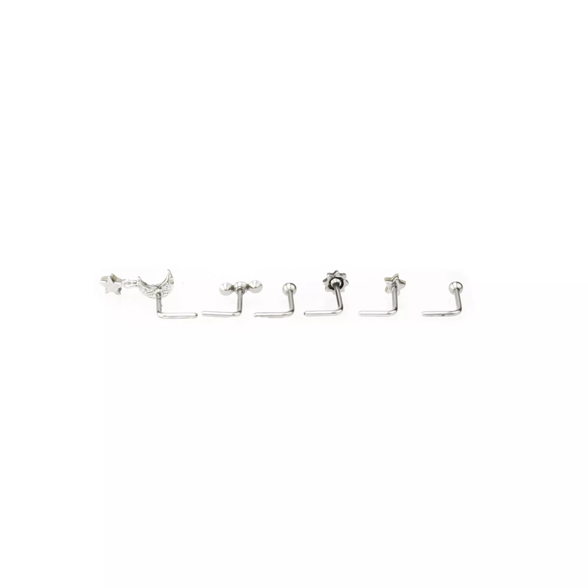 Multi-Pack CZ Dangle Moon L-Bend Nose Ring 6 Pack - 20 Gauge at Spencer's
