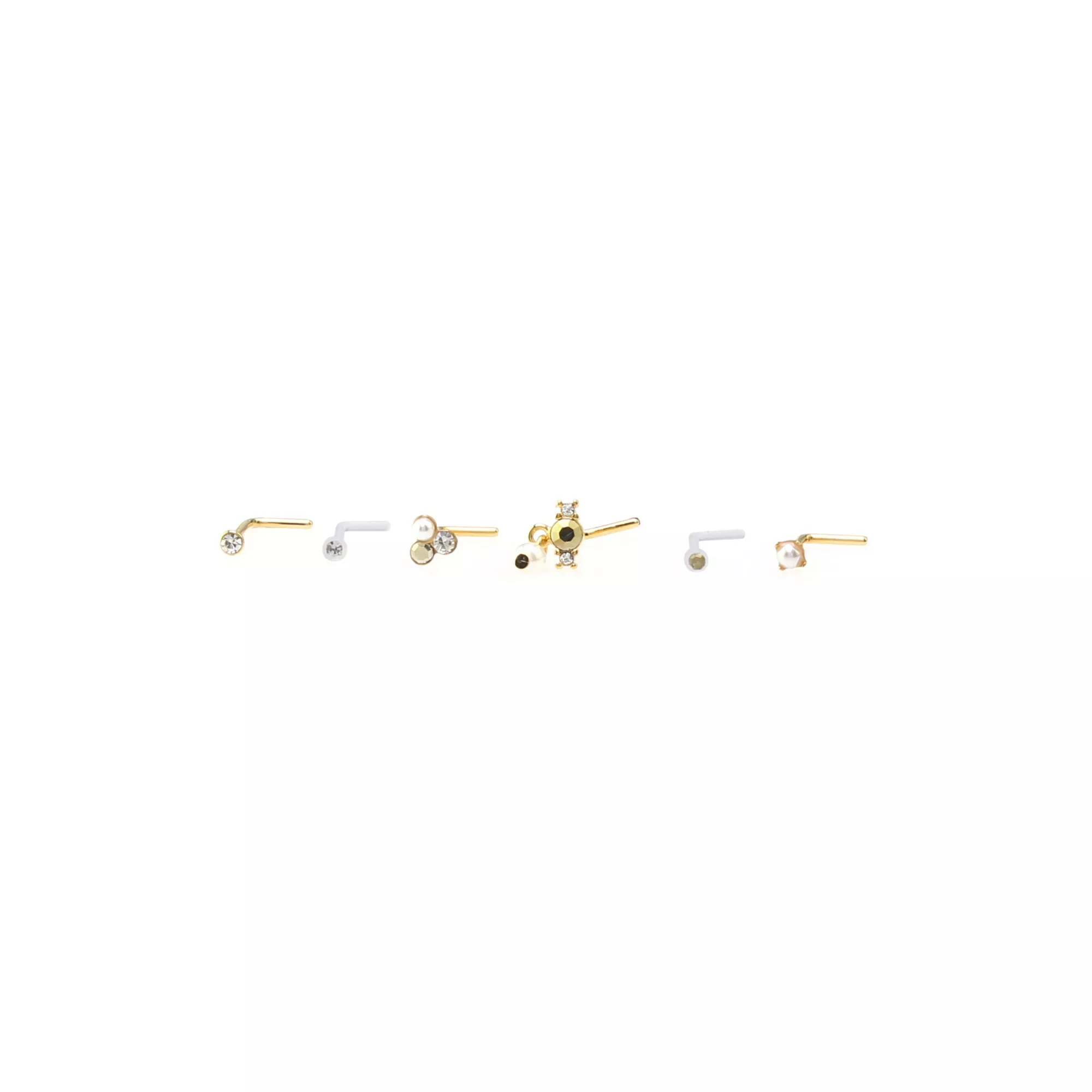 Multi-Pack CZ Silvertone and Goldtone Ornate Circle L-Bend Nose Rings 6 Pack - 20 Gauge at Spencer's