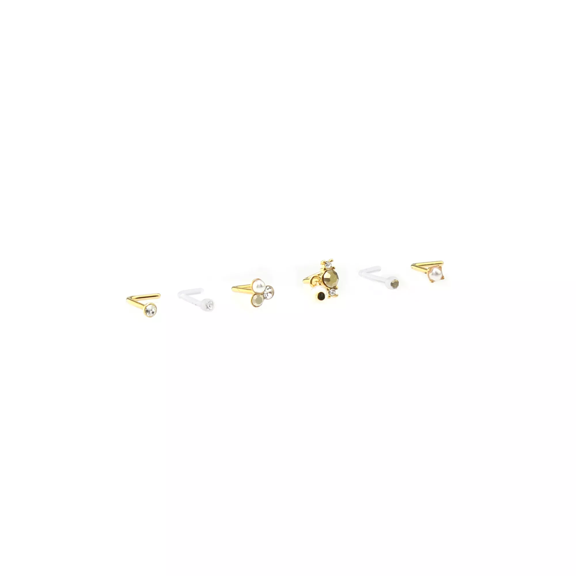 Multi-Pack CZ Silvertone and Goldtone Ornate Circle L-Bend Nose Rings 6 Pack - 20 Gauge at Spencer's