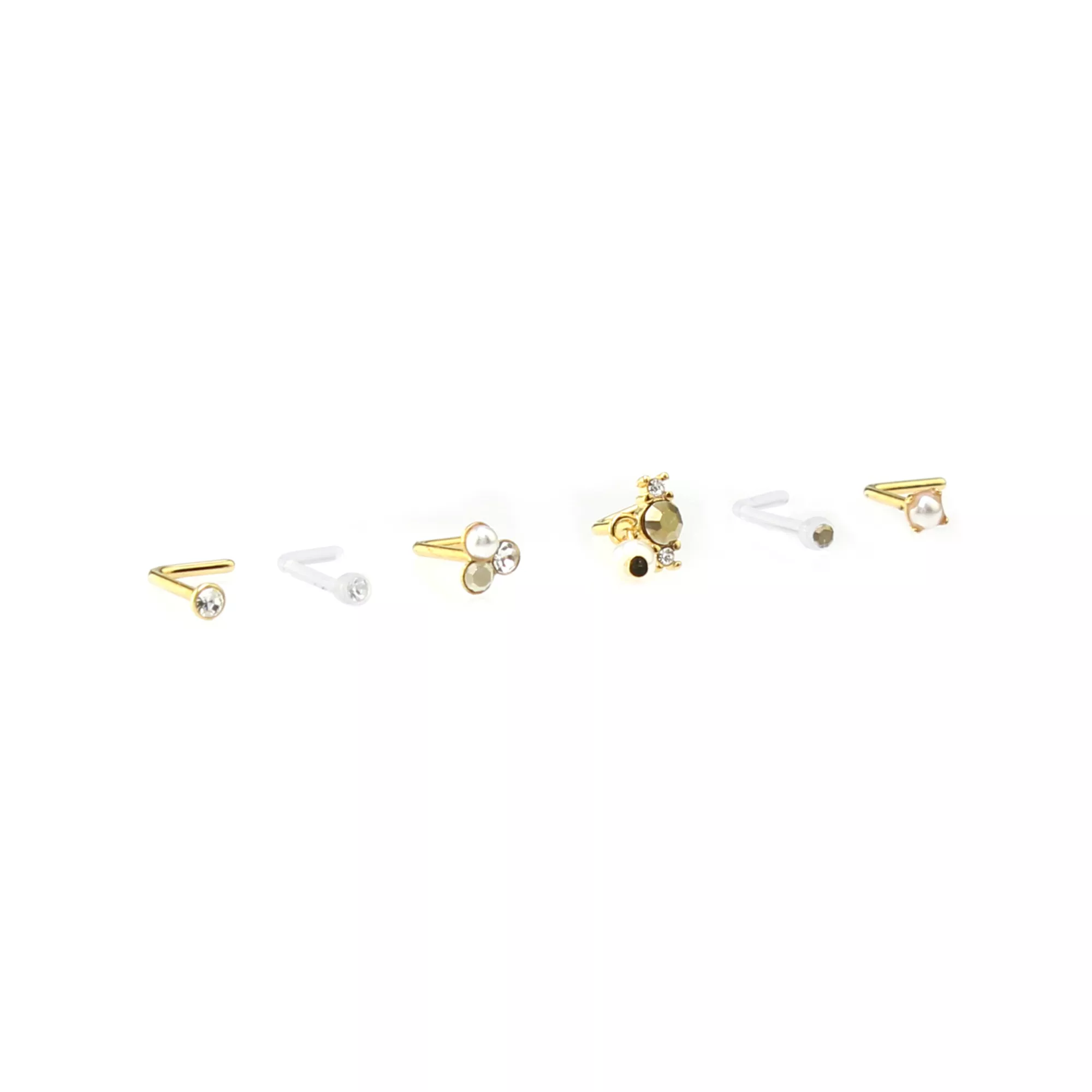 Multi-Pack CZ Silvertone and Goldtone Ornate Circle L-Bend Nose Rings 6 Pack - 20 Gauge at Spencer's