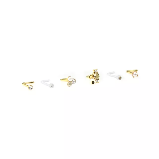 Multi-Pack CZ Silvertone and Goldtone Ornate Circle L-Bend Nose Rings 6 Pack - 20 Gauge at Spencer's