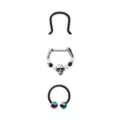 Multi-Pack Black CZ Skull Septum Ring Horseshoe Ring and Retainer 3 Pack - 16 Gauge at Spencer's