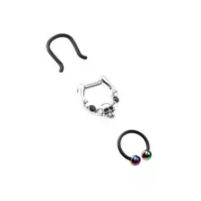 Multi-Pack Black CZ Skull Septum Ring Horseshoe Ring and Retainer 3 Pack - 16 Gauge at Spencer's