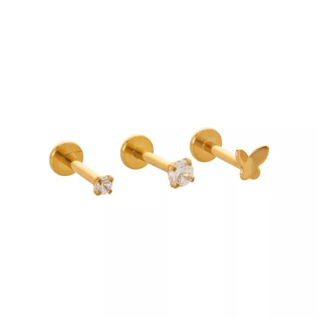 Multi-Pack CZ Goldtone Butterfly Tragus Cartilage Earrings 3 Pack - 16 Gauge at Spencer's