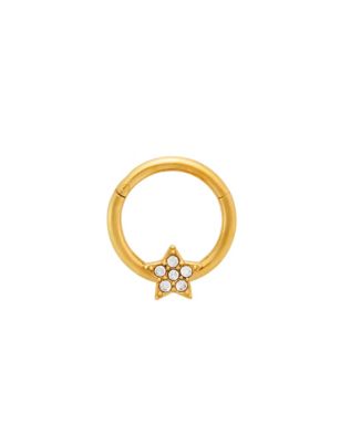 CZ Goldplated Star Daith Hoop Earring - 16 Gauge