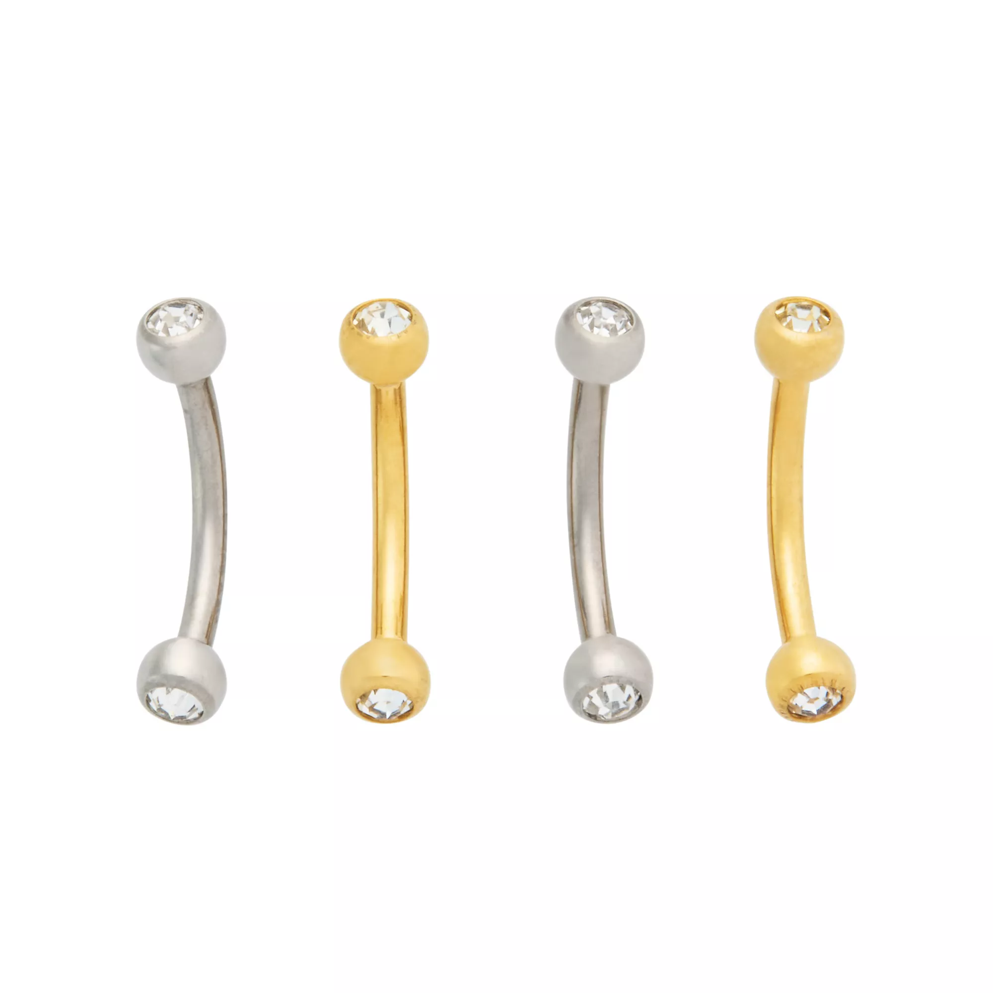 Multi-Pack CZ Goldtone and Silvertone Curved Barbells 4 Pack - 16 Gauge at Spencer's