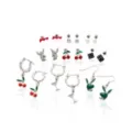 Multi-Pack CZ Playboy Cherry Huggie Hoop and Stud Earrings - 9 Pack at Spencer's