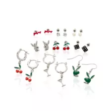 Multi-Pack CZ Playboy Cherry Huggie Hoop and Stud Earrings - 9 Pack at Spencer's