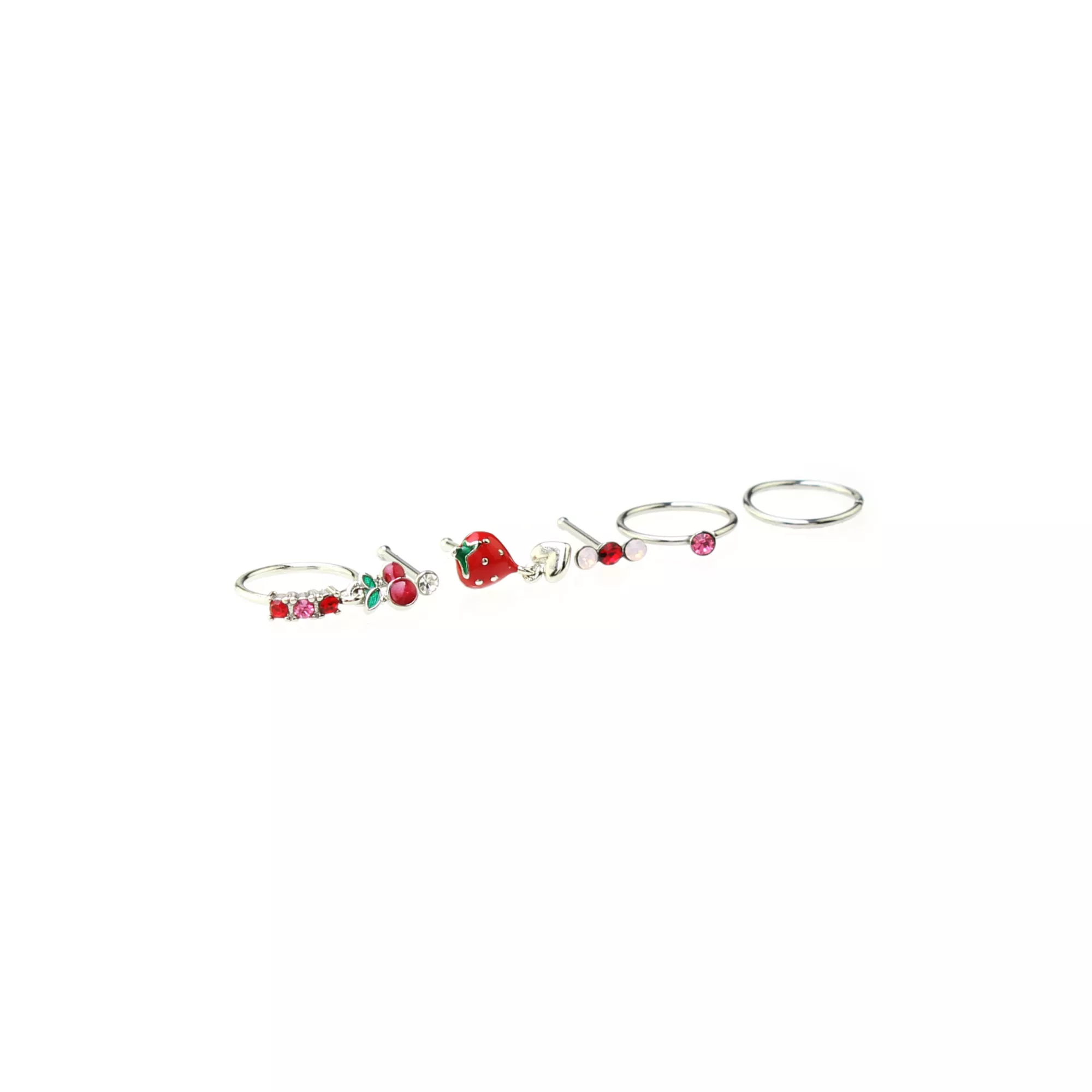 Multi-Pack CZ Berry Nose Pins and Hoop Nose Rings 6 Pack - 20 Gauge at Spencer's