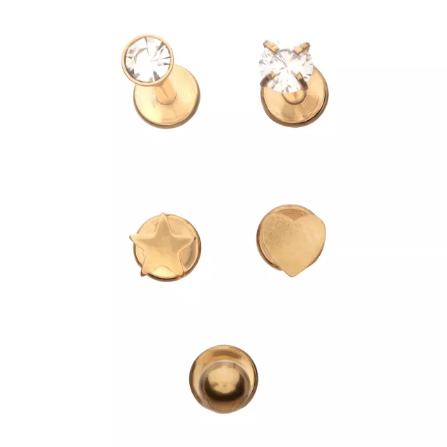 Multi-Pack Goldtone CZ Star Heart Labret Lip Rings 5 Pack - 16 Gauge at Spencer's