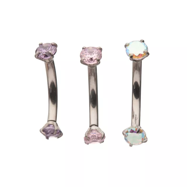 Multi-Pack CZ Aurora Borealis-Effect Pink and Purple Curved Barbells 3 Pack - 16 Gauge at Spencer's