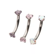 Multi-Pack CZ Aurora Borealis-Effect Pink and Purple Curved Barbells 3 Pack - 16 Gauge at Spencer's