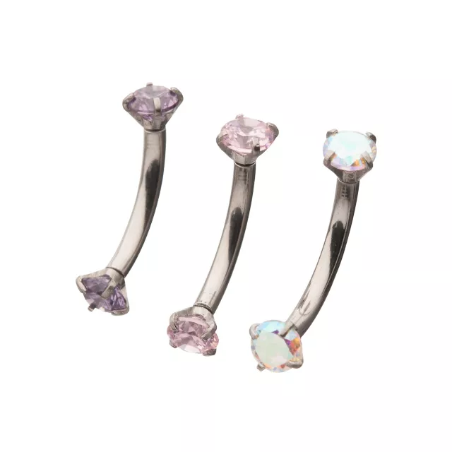 Multi-Pack CZ Aurora Borealis-Effect Pink and Purple Curved Barbells 3 Pack - 16 Gauge at Spencer's
