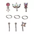 Multi-Pack Pink CZ Pin Hoop and L-Bend Nose Rings 9 Pack - 20 Gauge at Spencer's