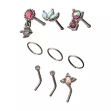 Multi-Pack Pink CZ Pin Hoop and L-Bend Nose Rings 9 Pack - 20 Gauge at Spencer's