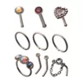 Multi-Pack CZ Pink Heart and Dangle Pin L-Bend and Hoop Nose Rings 9 Pack - 20 Gauge at Spencer's