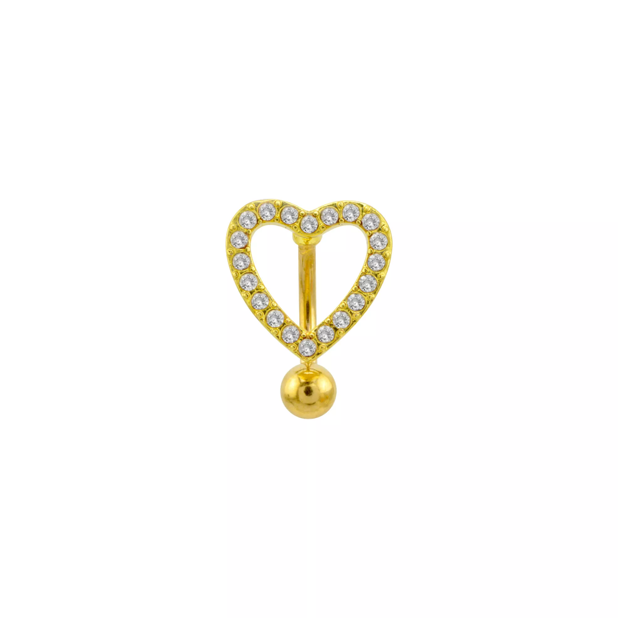 CZ Gold Plated Stone Heart Belly Ring - 14 Gauge
