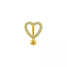 CZ Gold Plated Stone Heart Belly Ring - 14 Gauge at Spencer's