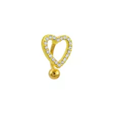 CZ Gold Plated Stone Heart Belly Ring - 14 Gauge at Spencer's