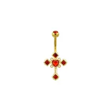 CZ Goldtone and Red Cross Belly Ring - 14 Gauge at Spencer's
