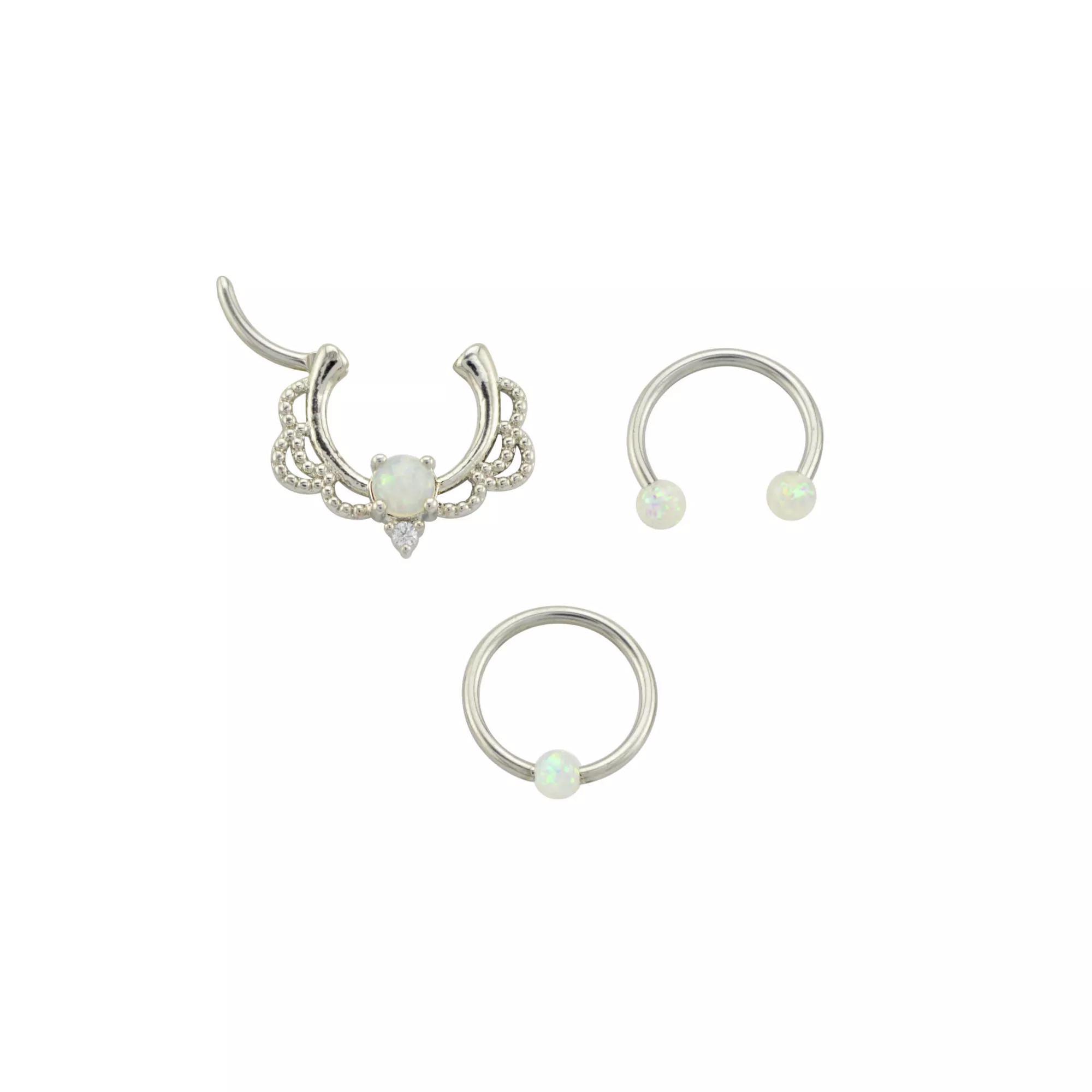 Multi-Pack CZ Opal Horseshoe Septum and Clicker 3 Pack - 16 Gauge