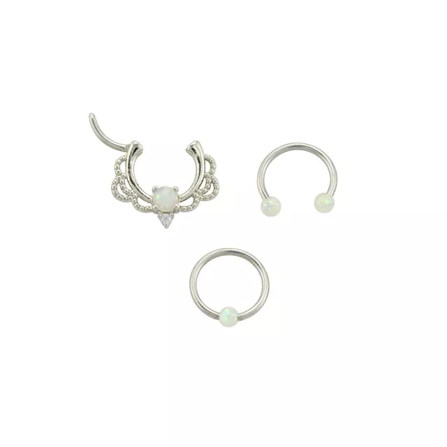 Multi-Pack CZ Opal Horseshoe Septum and Clicker 3 Pack - 16 Gauge at Spencer's
