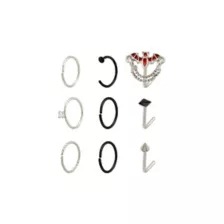 CZ Multi-Pack Bat Chain Dangle L Bend and Hoop Nose Rings 9 Pack - 20 Gauge at Spencer's