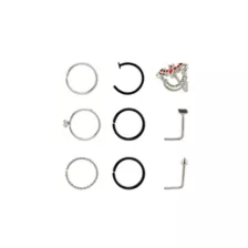 CZ Multi-Pack Bat Chain Dangle L Bend and Hoop Nose Rings 9 Pack - 20 Gauge at Spencer's