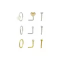 Multi-Pack CZ Goldtone and Silvertone Heart Nose Rings 9 Pack - 20 Gauge at Spencer's